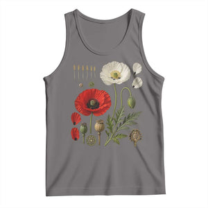 Summer Red Poppy Flower Botanical Poppies Vintage Print Memorial Day Floral Graphic Tank Top