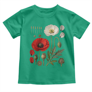 Summer Red Poppy Flower Botanical Poppies Vintage Print Memorial Day Floral Graphic Toddler T Shirt