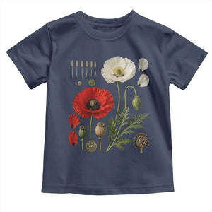 Summer Red Poppy Flower Botanical Poppies Vintage Print Memorial Day Floral Graphic Toddler T Shirt