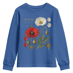 Summer Red Poppy Flower Botanical Poppies Vintage Print Memorial Day Floral Graphic Youth Sweatshirt