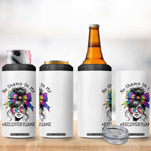 No Shame In My Recovery Game 4 in 1 Can Cooler Tumbler Messy Bun Semicolon Graphic
