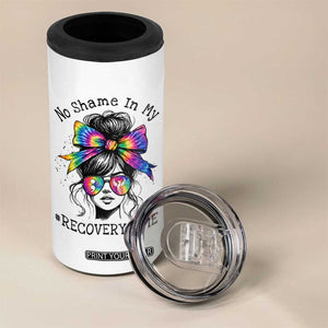 No Shame In My Recovery Game 4 in 1 Can Cooler Tumbler Messy Bun Semicolon Graphic