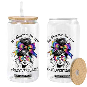 No Shame In My Recovery Game Glass Can Messy Bun Semicolon Graphic