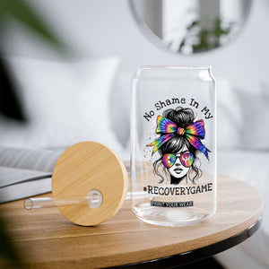 No Shame In My Recovery Game Glass Can Messy Bun Semicolon Graphic
