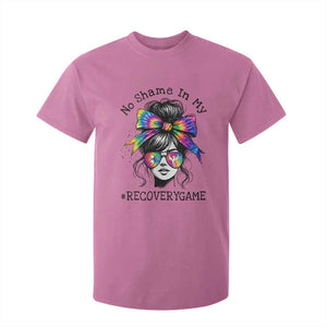 No Shame In My Recovery Game T Shirt For Kid Messy Bun Semicolon Graphic
