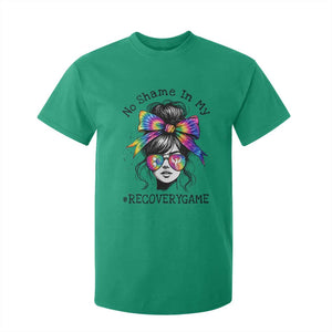 No Shame In My Recovery Game T Shirt For Kid Messy Bun Semicolon Graphic