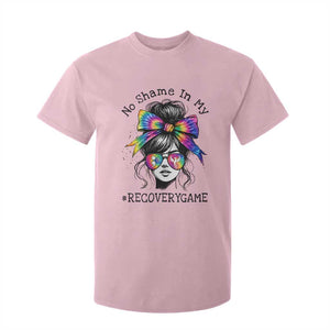 No Shame In My Recovery Game T Shirt For Kid Messy Bun Semicolon Graphic