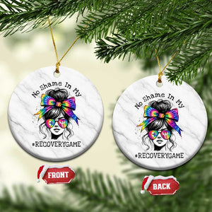 No Shame In My Recovery Game Ceramic Ornament Messy Bun Semicolon Graphic