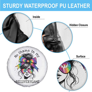 No Shame In My Recovery Game Spare Tire Cover Messy Bun Semicolon Graphic