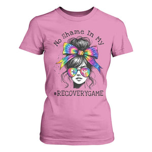 No Shame In My Recovery Game T Shirt For Women Messy Bun Semicolon Graphic