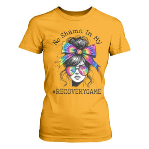 No Shame In My Recovery Game T Shirt For Women Messy Bun Semicolon Graphic
