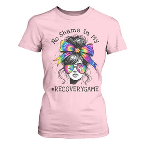 No Shame In My Recovery Game T Shirt For Women Messy Bun Semicolon Graphic