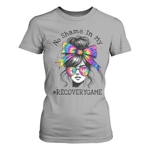 No Shame In My Recovery Game T Shirt For Women Messy Bun Semicolon Graphic