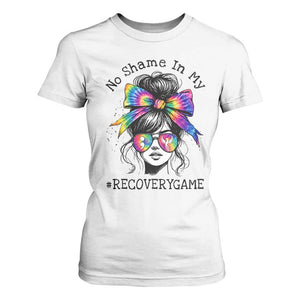No Shame In My Recovery Game T Shirt For Women Messy Bun Semicolon Graphic