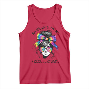No Shame In My Recovery Game Tank Top Messy Bun Semicolon Graphic