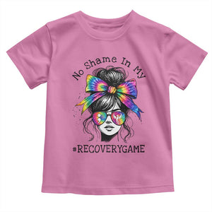 No Shame In My Recovery Game Toddler T Shirt Messy Bun Semicolon Graphic