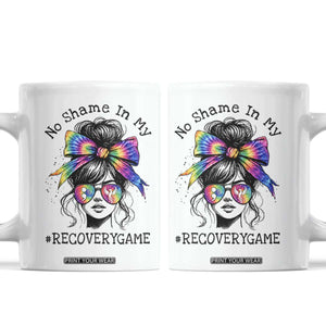 No Shame In My Recovery Game Coffee Mug Messy Bun Semicolon Graphic