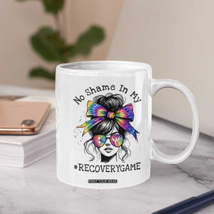 No Shame In My Recovery Game Coffee Mug Messy Bun Semicolon Graphic