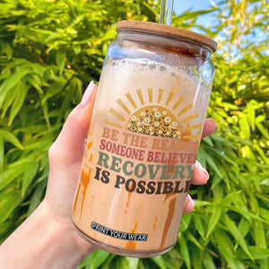 Recovery Sobriety Glass Can Sober Life Believes Recovery is Possible Hippie Vintage Graphic