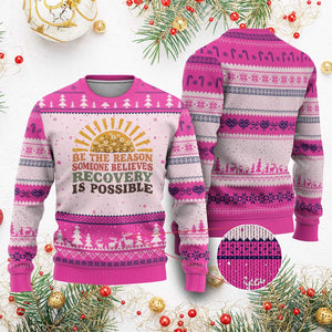 Recovery Sobriety Ugly Christmas Sweater Sober Life Believes Recovery is Possible Hippie Vintage Graphic