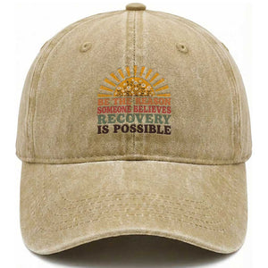 Recovery Sobriety Washed Cotton Baseball Cap Sober Life Believes Recovery is Possible Hippie Vintage Graphic