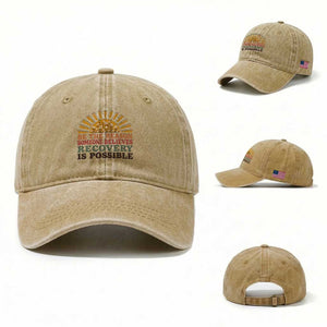 Recovery Sobriety Washed Cotton Baseball Cap Sober Life Believes Recovery is Possible Hippie Vintage Graphic