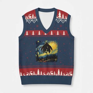 Mothman V-Neck Knit Sweater Vest Starry Night Van Gogh Cryptid Lover TS10 Navy Red Print Your Wear