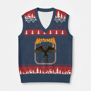 Retro Mothman V-Neck Knit Sweater Vest Vintage Comicbook Style Cryptid Lore Cryptozoology TS10 Navy Red Print Your Wear