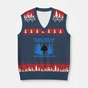 Funny Mothman Fat Ass V-Neck Knit Sweater Vest Vintage Cryptid Funny Moth Man Meme TS10 Navy Red Print Your Wear