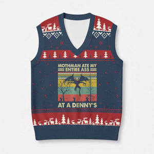 Funny Mothman Eat My Entire Ass V-Neck Knit Sweater Vest Vintage Cryptid Funny Mothman Meme TS10 Navy Red Print Your Wear
