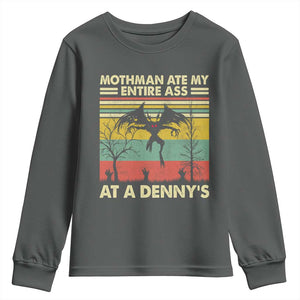 Funny Mothman Eat My Entire Ass Youth Sweatshirt Vintage Cryptid Funny Mothman Meme TS10 Dark Heather Print Your Wear