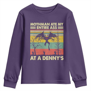 Funny Mothman Eat My Entire Ass Youth Sweatshirt Vintage Cryptid Funny Mothman Meme TS10 Purple Print Your Wear