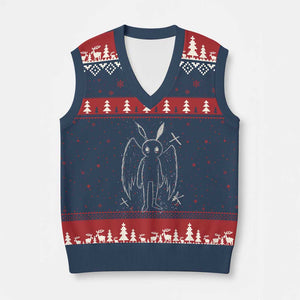 Creepy Cute Mothman V-Neck Knit Sweater Vest Alt Goth Grunge Horror Aesthetic Cryptid TS10 Navy Red Print Your Wear