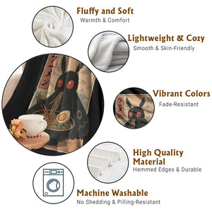 Funny Mothman Ramen Throw Blanket Japanese Kawaii Noodles Cryptid Retro Manga Anime TS10 Print Your Wear