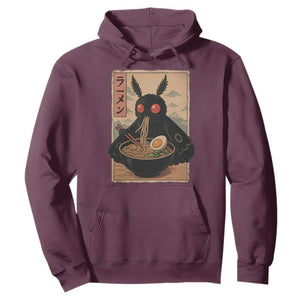 Funny Mothman Ramen Hoodie Japanese Kawaii Noodles Cryptid Retro Manga Anime TS10 Maroon Print Your Wear
