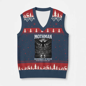Mothman V-Neck Knit Sweater Vest Horror Poster Halloween Harbinger of Doom Cryptid Creature TS10 Navy Red Print Your Wear