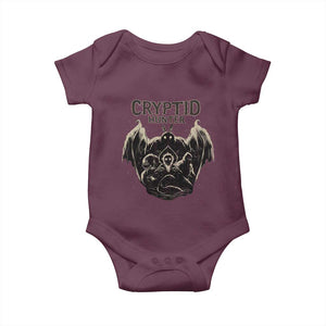 Retro Cryptid Hunter Baby Onesie Mothman Bigfoot Loch Ness Monster Cryptids TS10 Maroon Print Your Wear