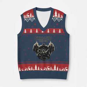 Retro Cryptid Hunter V-Neck Knit Sweater Vest Mothman Bigfoot Loch Ness Monster Cryptids TS10 Navy Red Print Your Wear