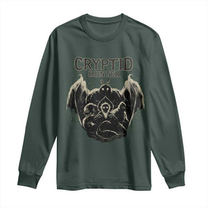 Retro Cryptid Hunter Long Sleeve Shirt Mothman Bigfoot Loch Ness Monster Cryptids TS10 Dark Forest Green Print Your Wear