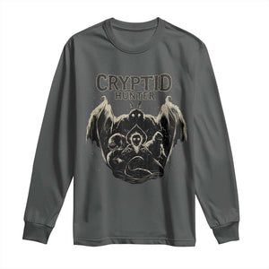 Retro Cryptid Hunter Long Sleeve Shirt Mothman Bigfoot Loch Ness Monster Cryptids TS10 Dark Heather Print Your Wear