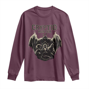 Retro Cryptid Hunter Long Sleeve Shirt Mothman Bigfoot Loch Ness Monster Cryptids TS10 Maroon Print Your Wear