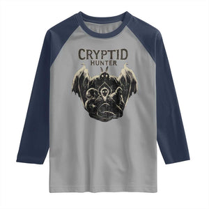 Retro Cryptid Hunter Raglan Shirt Mothman Bigfoot Loch Ness Monster Cryptids TS10 Sport Gray Navy Print Your Wear