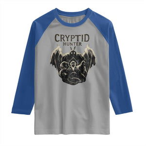 Retro Cryptid Hunter Raglan Shirt Mothman Bigfoot Loch Ness Monster Cryptids TS10 Sport Gray Royal Print Your Wear