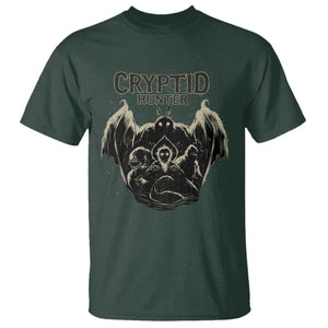 Retro Cryptid Hunter T Shirt Mothman Bigfoot Loch Ness Monster Cryptids TS10 Dark Forest Green Print Your Wear