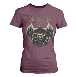 Retro Cryptid Hunter T Shirt For Women Mothman Bigfoot Loch Ness Monster Cryptids TS10 Maroon Print Your Wear