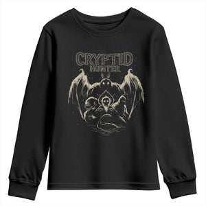 Retro Cryptid Hunter Youth Sweatshirt Mothman Bigfoot Loch Ness Monster Cryptids TS10 Black Print Your Wear