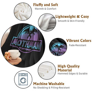 Mothman Throw Blanket Retro Neon Cryptid Paranormal Horror Monster TS10 Print Your Wear