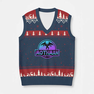Mothman V-Neck Knit Sweater Vest Retro Neon Cryptid Paranormal Horror Monster TS10 Navy Red Print Your Wear