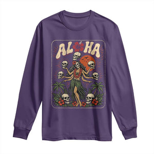 Aloha Skull Long Sleeve Shirt Hibiscus Flower Hula Dancer Dark Tropical Beach Gothic Hawaiian Vibe TS10 Purple Print Your Wear