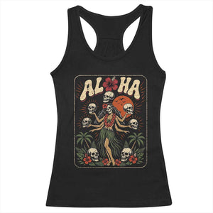 Aloha Skull Racerback Tank Top Hibiscus Flower Hula Dancer Dark Tropical Beach Gothic Hawaiian Vibe TS10 Black Print Your Wear